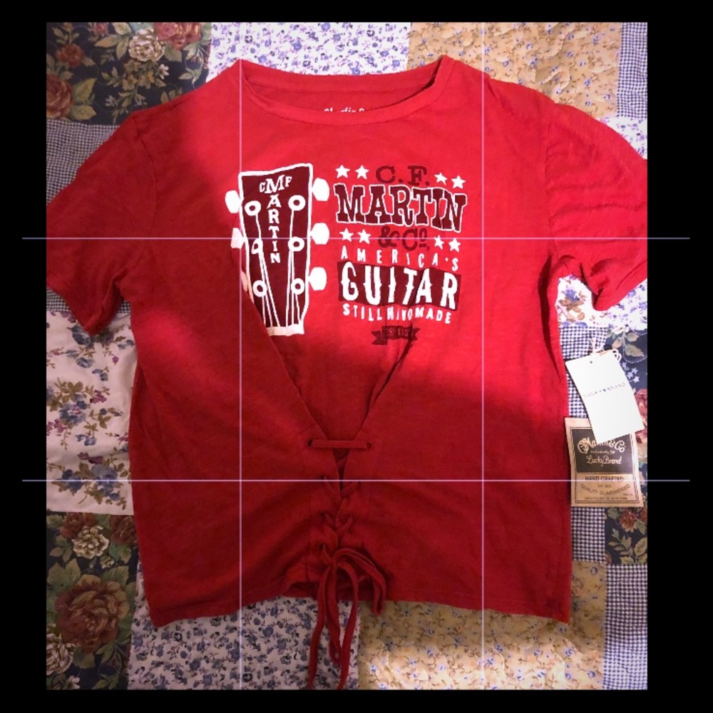 Lucky Brand SS Red Martin Guitar Tee w/Lace Up XS